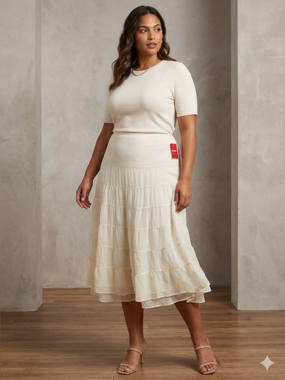 NWT Avenue Cream Chiffon Tiered Midi Skirt